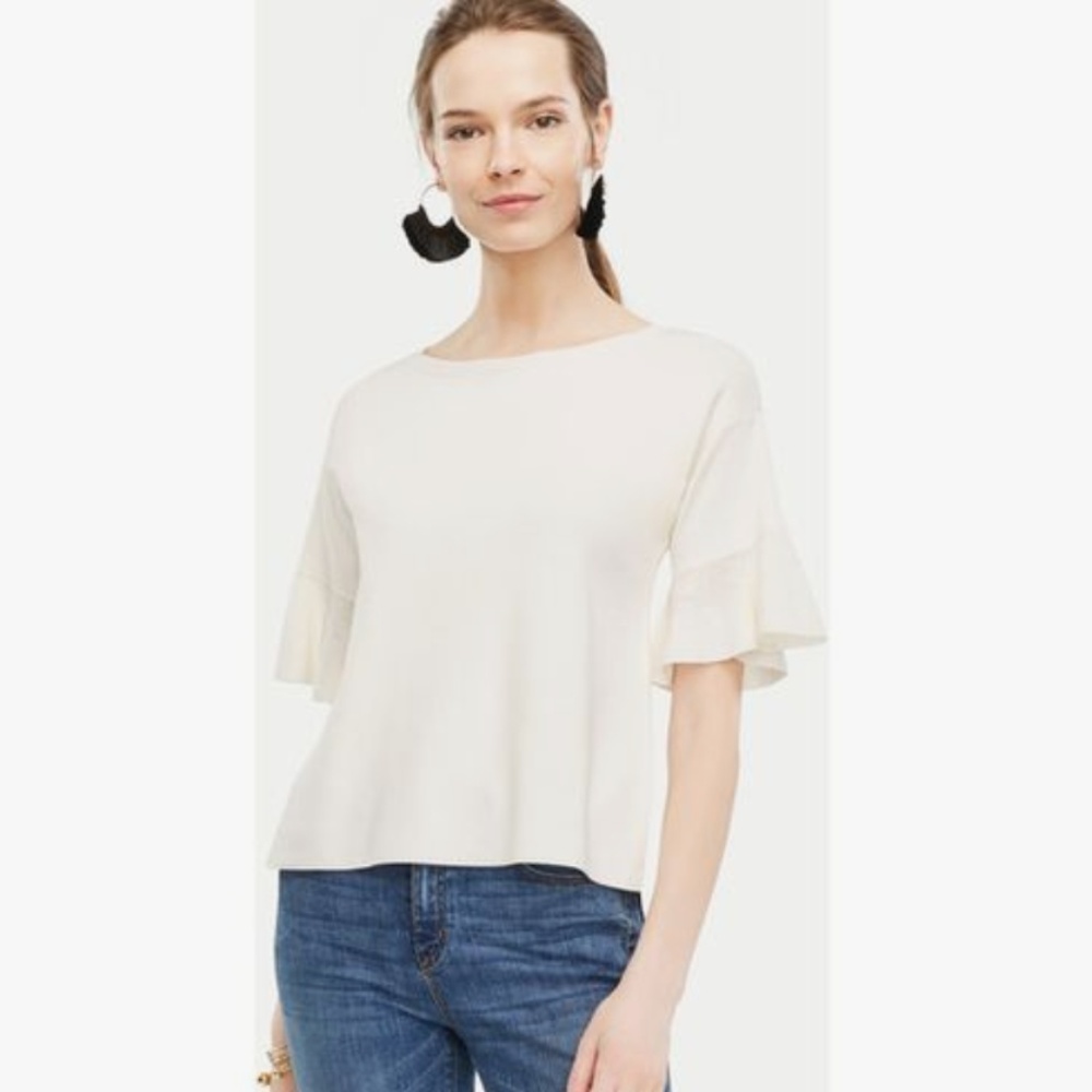 Ann Taylor Ruffle Cream Sweater